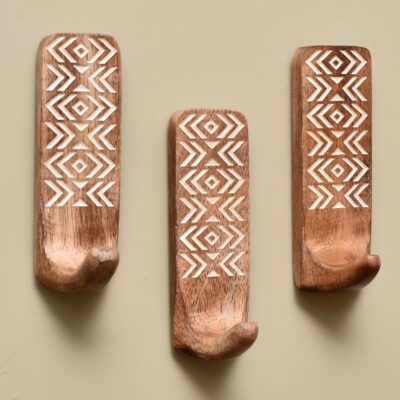 Indian Shelf Decorative Adhesive Hooks Kitchen Wall Hooks for Hanging Heavy Duty Sticky Hangers Entryway Hooks Adhesive Towel Hooks Key Hooks for Wall Sticky Hooks for Hanging- 3 Pack