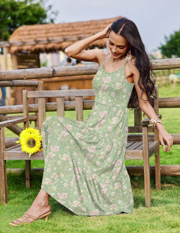 Zeagoo Womens Summer Long Dress Adjustable Spaghetti Strap Floral Casual Dress with Pockets Flowy Tiered Beach Sundress - Image 5