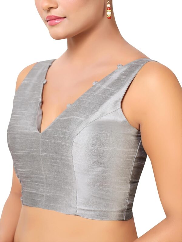 Women's Sleeveless Solid Pattern V Neck Readymade Saree Blouse - Image 3