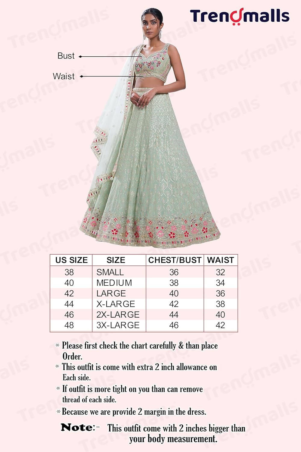 TRENDMALLS Women's LightGreen Georgette Embroidery Sequence Work Lehenga Choli Blouse with Dupatta For Women - Image 6