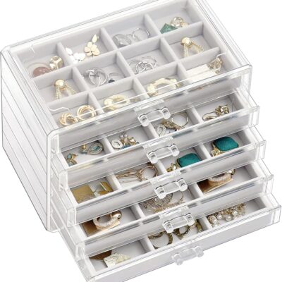 ProCase Earring Holder Organizer Jewelry Box with 5 Drawers, Acrylic Clear Earring Case with Adjustable Velvet Trays for Women - Grey, 5 Layers