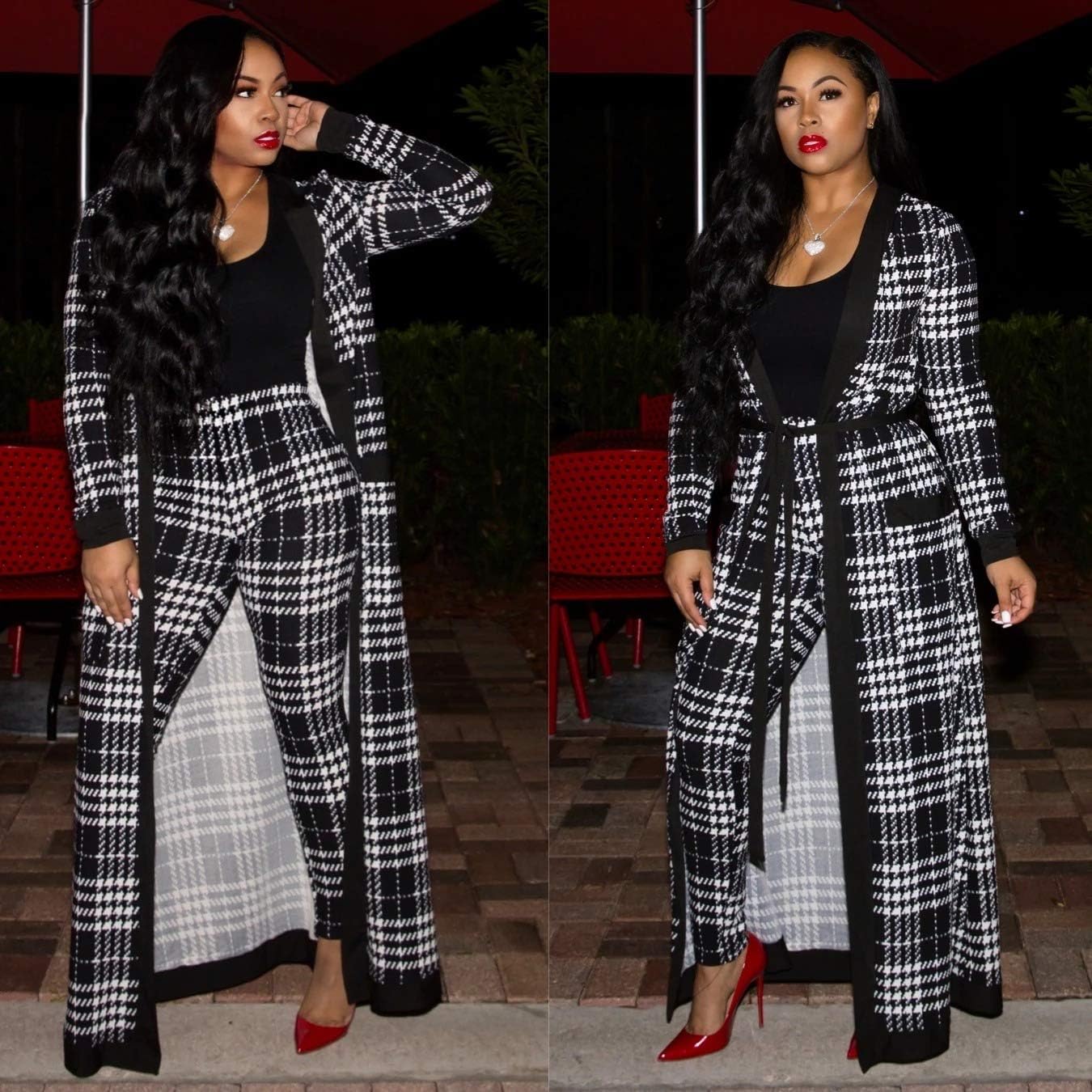 Women's 2 Piece Pants Set - Sexy Long Sleeve Open Front Cardigans+ Skinny Pants Suits - Image 2