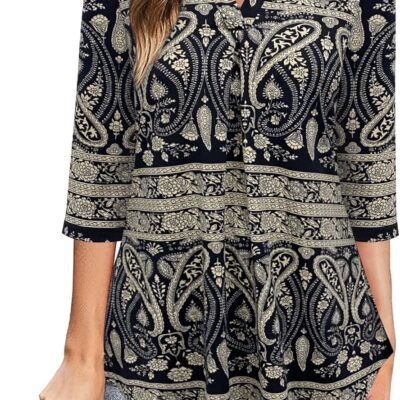 BEPEI Womens Tops Dressy Casual 3/4 Sleeve Blouses V Neck Business Work Shirts