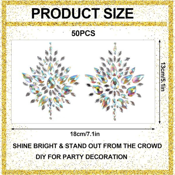 50 Sets Rhinestone Body Jewelry Stick On Crystal Costume Tattoo Nipple Crystal Gem Stones Bindi Stickers - Image 2