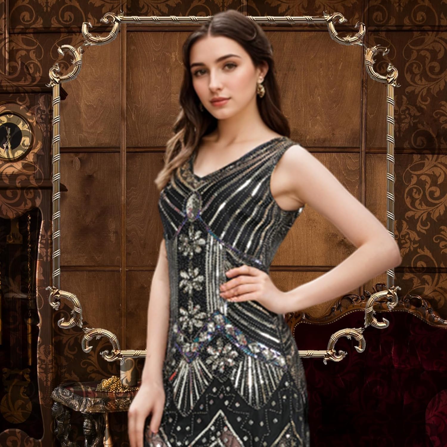 FEPITO 1920s Flapper Dresses for Women, Fringed Sequin Great Gatsby Dress for Women with 20s Accessories, Roaring 20s Costume - Image 2