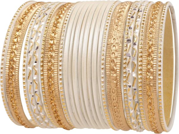 Touchstone Indian Metal Bangles for Women Gold Alloy Bracelets desi 2 Dozen Bangle Collection Bollywood Women's Jewelry Set Multi Stacking Wide Chunky Textured Golden Set of 24 in Gold or White Tone