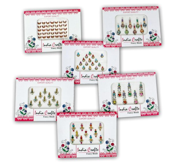 ™ 12 Packs- 100 Multicolored long Bindis Forehead Tika Face Jewels - Image 3
