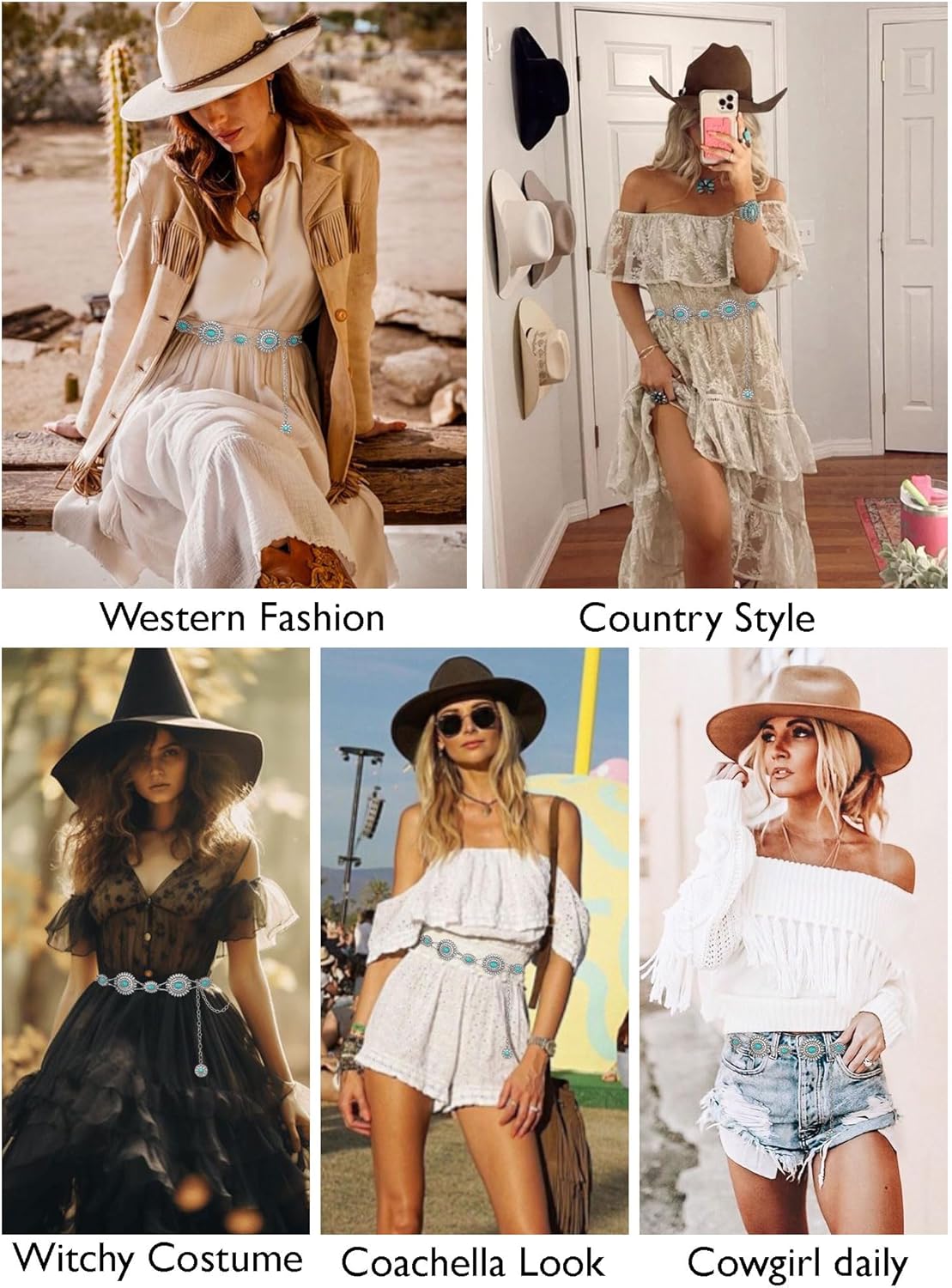 FIORETTO Metal Waist Chain Link Belt for Women Western Cowgirl Boho Turquoise Belts for Dress Jeans Country Concert Outfit - Image 8