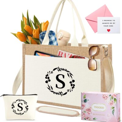 Christmas Gifts for Women, Gifts for Women, Gifts for Mom, Mom Gifts, Christmas Gifts for Mom, Ju-te Straw Tote Bag with Shoulder Strap and Makeup Bag S