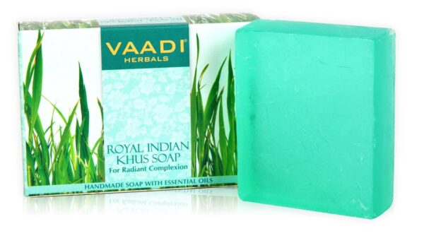 Vaadi Herbals Vetiver Soap (Royal Indian Khus Bar Soap) with Olive and Soybean Oil - Handmade Herbal Soap with 100% Pure Essential Oils - ALL Natural - Each 2.65 Ounces - Pack of 6 (16 Oz) - Image 2