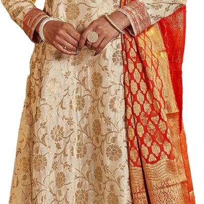 Indian Anarkali Kurti for Womens With Pant & Dupatta | Art Silk Woven Readymade Kurtis Stitched Kurta For Pakistani Women