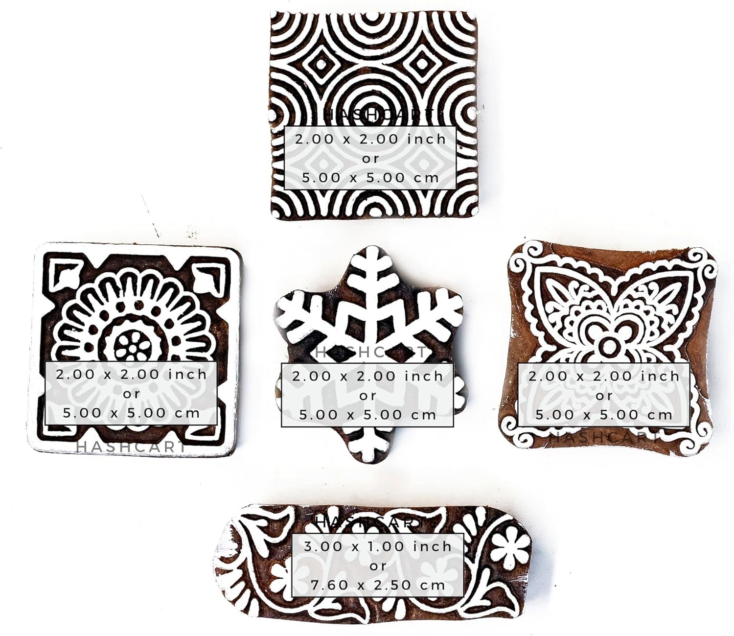 HASHCART® Crafty Square Floral Pattern Wood Stamps for Block Printing Set of 5, Wood Printing Blocks for Kids' Art Projects, Textiles, Fabric, Clay, Henna, Tattoo, Wood Stamps for Craft - Image 4