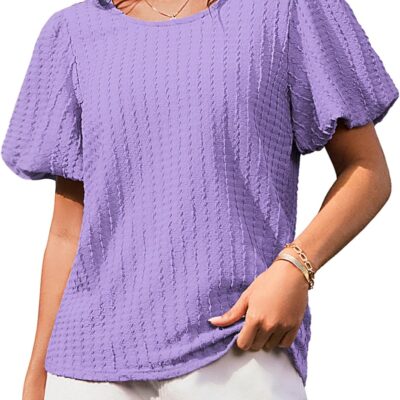 GRACE KARIN Women's Puff Sleeve Tops Summer Spring Crewneck Work Shirts Casual Blouse Fashion Outfits Basic Clothes 2025