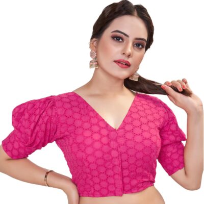 Chandrakala Schiffli Blouses for Women Sarees,Readymade (B211-P)