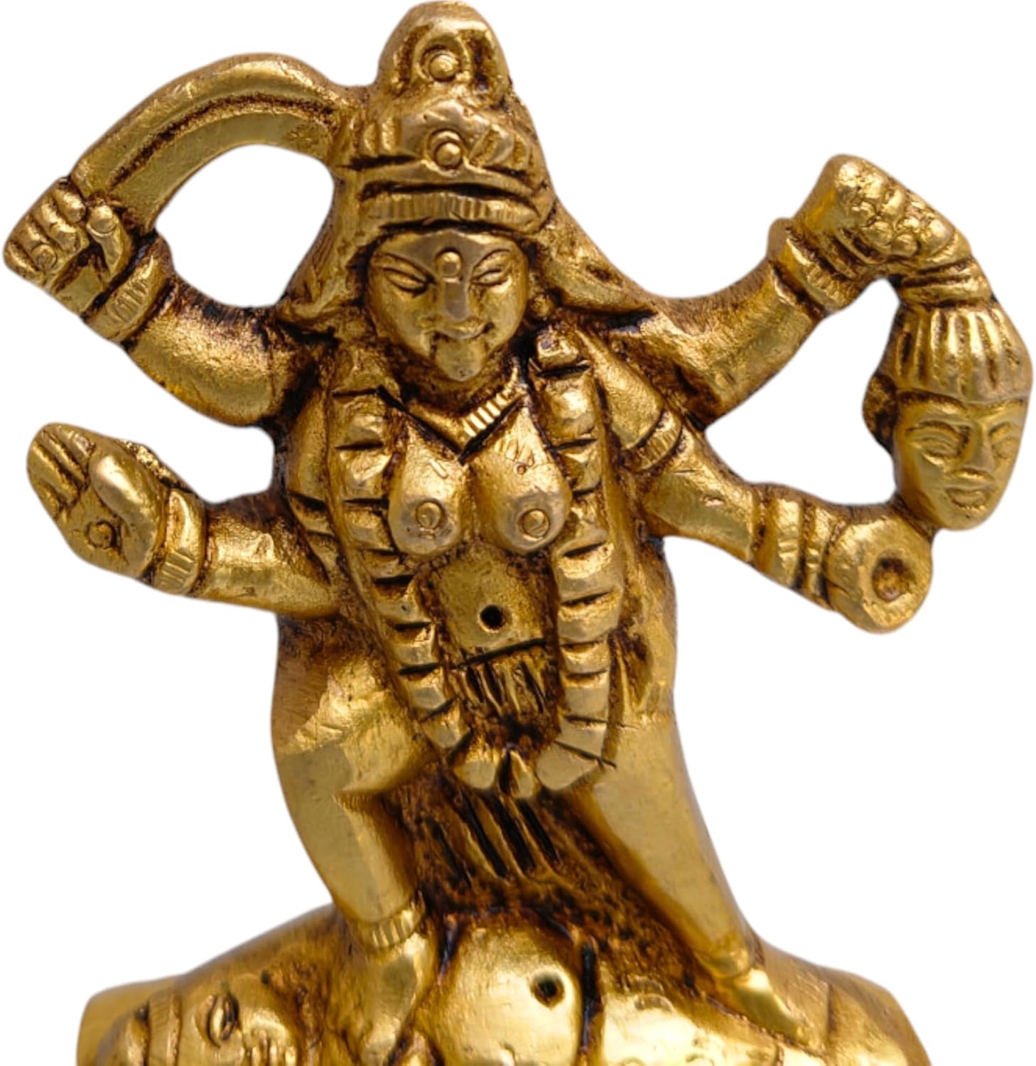 Brass Maa Maha Kali On Shiva Brass Statue Hindu Idol 2.5" inch - Powerful Spiritual Goddess Brass Mahakali Devi Murti for Home Temple Mandir Kalkaji Idol Spiritual Puja Vastu India Kali BRASS Sacred - Image 2