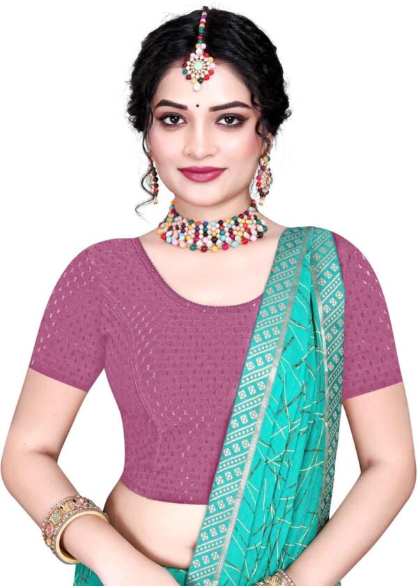 Cotton Lycra StretchableSaree Blouse Half Sleeve Dry Fit Workout Crop Top Gym Sports Top Authletic Shirt - Image 3