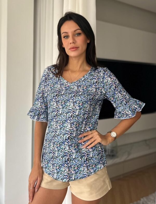 Zeagoo Womens Tops Casual V Neck Shirts Floral Solid Blouse Ruffle Tunics 3/4 Sleeve Tshirt S-XXL - Image 3