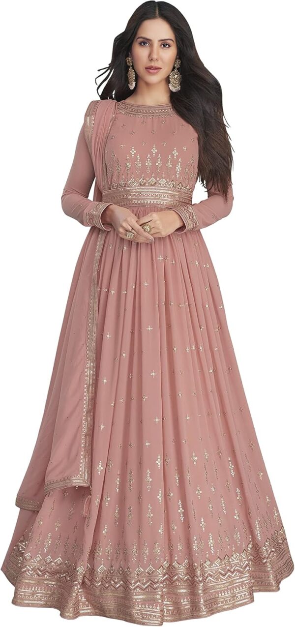 ZUVAANYA Ready to Wear Indian/Pakistani Party Wear Women's Embroidery Faux Georgette Anarkali Floral Gown for Women