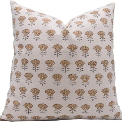 Block Print Thick Cotton 18X18 Throw Pillowcase Cushion Cover with Zipper for Sofa, Couch and Bed, Fall Decoration, Farmhouse, Outdoor, Living Room, Home Décor, Heera Moti, Beige