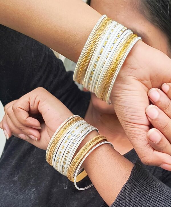 Touchstone Indian Metal Bangles for Women Gold Alloy Bracelets desi 2 Dozen Bangle Collection Bollywood Women's Jewelry Set Multi Stacking Wide Chunky Textured Golden Set of 24 in Gold or White Tone - Image 2
