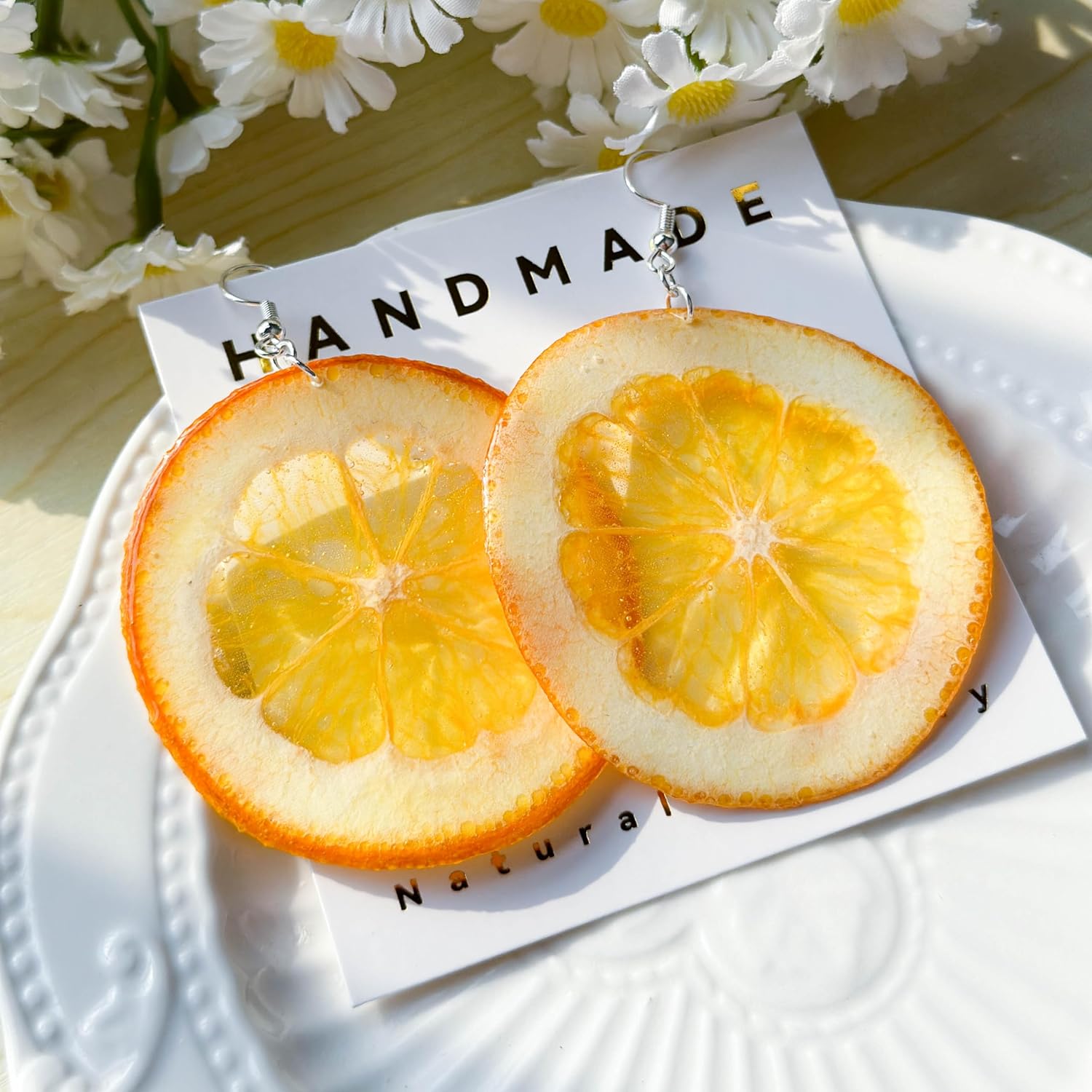 Handmade Real Orange Fruit Earrings, Green Pressed Orange Natural Earrings, Dried Orange Resin Jewelry, Mother's Day Gift(Silver Hooks) - Image 8