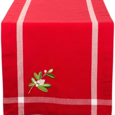 DII Embroidered Mistletoe 100% Cotton, Machine Washable, Table Runner for Dinner Parties, Christmas, and Holidays - 14x72