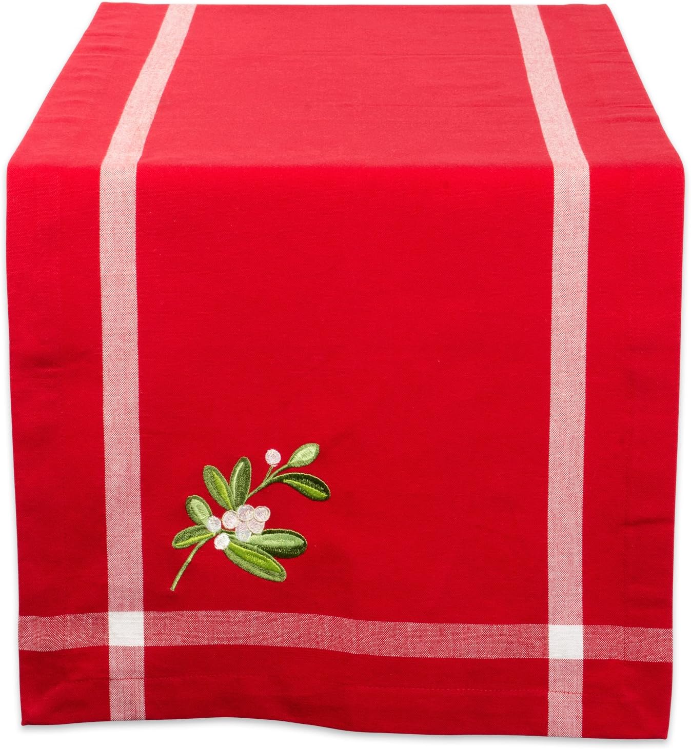 DII Embroidered Mistletoe 100% Cotton, Machine Washable, Table Runner for Dinner Parties, Christmas, and Holidays - 14x72