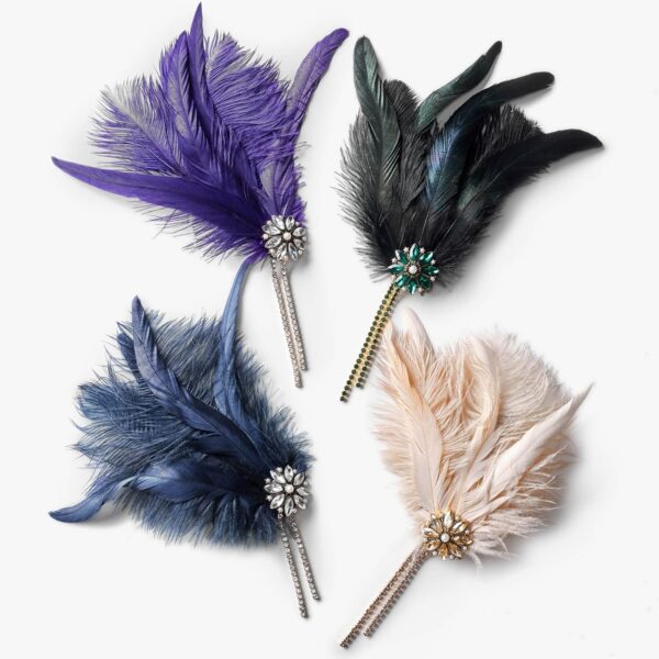 SWEETV 1920s Headpiece Flapper Headband, Rhinestone Pearl Feather Hair Band Great Gatsby Headpiece Accessoreis for Women,Dark Blue - Image 6