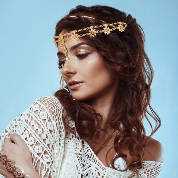 WILLBOND 8 Pieces Gold Head Chain Jewelry Halloween Boho Headband Coins Pearl Tassel Chain Hair Band Festival Prom Wedding Headpiece for Women(Elegant Style) - Image 5