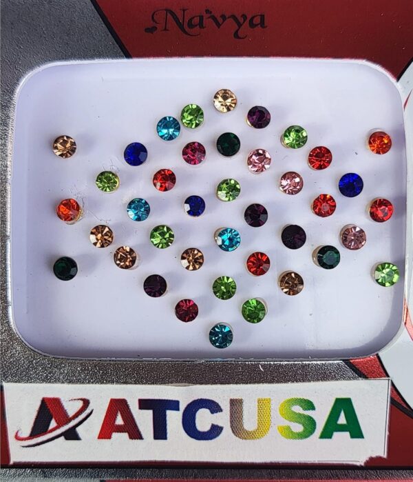 ATCUSA 140+ Bindi Dots Diamond Crystal Fake Nose stud/Ear Stud Indian Crafts bindi stickers Indian Bindi for women Face Jewels Gold black Multi tattoo Packet (Multi Colored Crystal Stones - Size 3mm) - Image 7