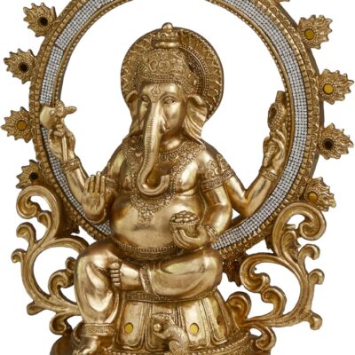 Deco 79 Resin Ganesh Decorative Sculpture Intricately Carved Home Decor Statue with Rhinestone Detail, Accent Figurine 10" x 5" x 12", Gold