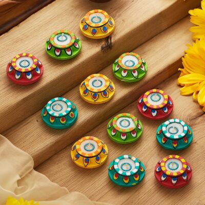 TIED RIBBONS 12 pcs Handmade Clay Diya for Diwali, Wax Filled | Traditional Homemade Diyas Tealight | Indian Oil Lamp | Diwali Decorations for Home | Terracotta Diyas | Diwali Gifts