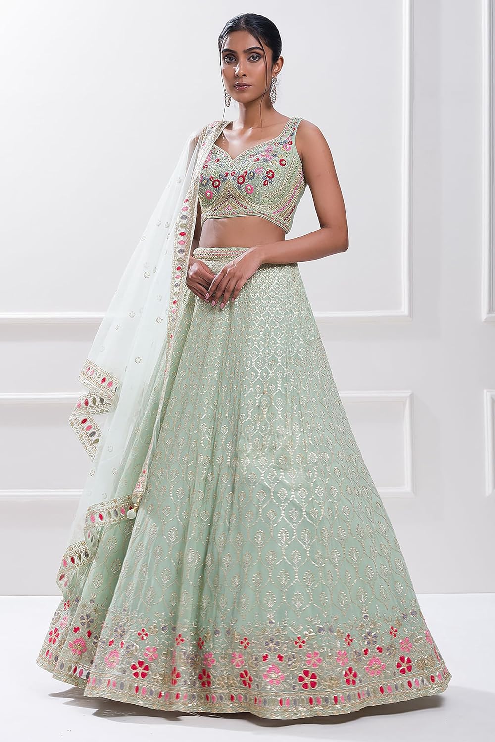 TRENDMALLS Women's LightGreen Georgette Embroidery Sequence Work Lehenga Choli Blouse with Dupatta For Women - Image 8