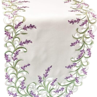 Embroidered Purple Lavender Lilac Table Runner, Long Table Scarf, Dresser Scarf 16 X 70 Inch