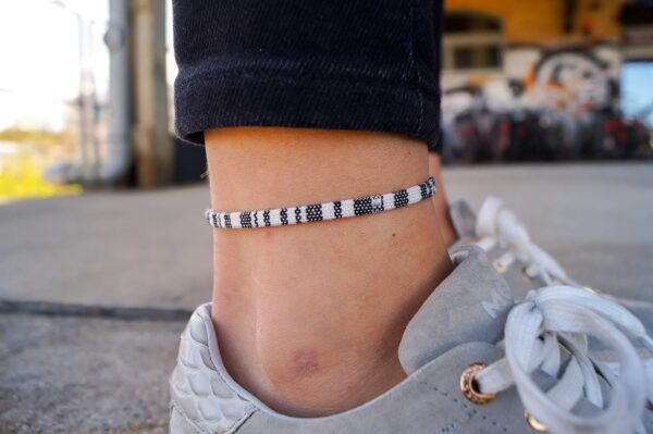 Boho Surfer Anklet Unisex - Ethnic Ankle Bracelet Women & Men - Handmade Beach Jewelry & Festival Accessories - 100% Waterproof & Adjustable - Thin String Rope Hippie Anklet (White) - Image 2
