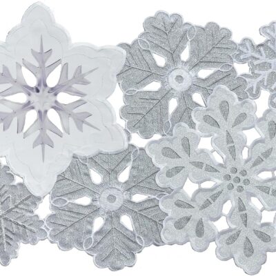 Grelucgo Machine Embroidered and Hand Cut Silver Grey and White Snowflakes Table Placemats for Christmas Holiday (13 x 19 inches (4 Pieces))