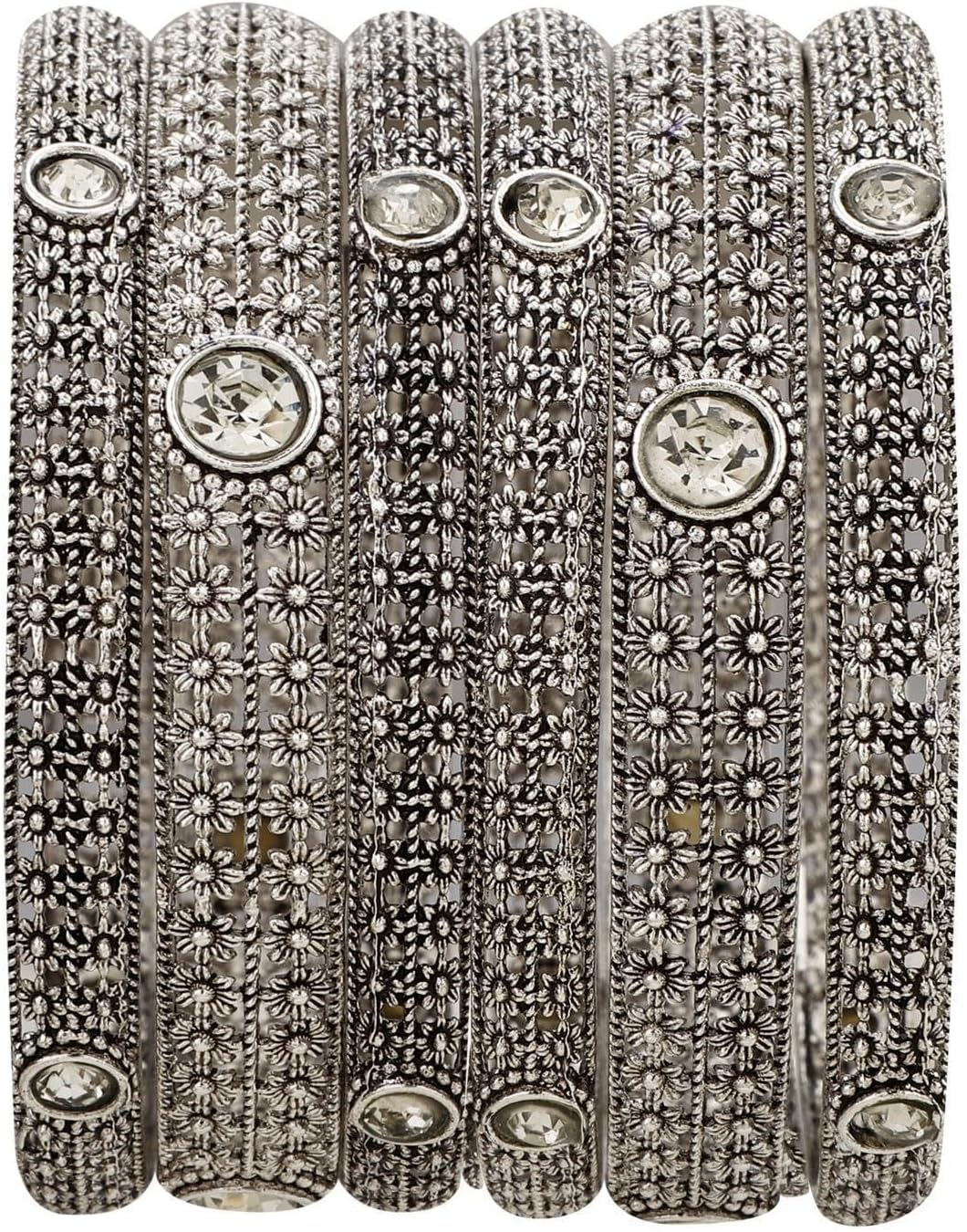 Efulgenz Indian Oxidized Bangles Bracelet Set Boho Bohemian Jewelry Antique Engraved Floral Crystal Bracelet Bangle Set Fashion Statement Jewelry Set For Women