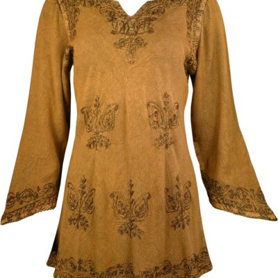 Agan Traders Long Sleeve Diamond Neck Fall Embroidered Tops for Women - Medieval Boho Vintage Tunic Kurta Blouses for Women