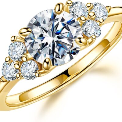 MOOSEA 1.2ct Moissanite Engagement Ring for Women, Brilliant D Color VVS1 Clarity Lab Created Moissanite Wedding Rings 14K White Yellow Rose Gold Vermeil Moissanite Anniversary Ring for Her