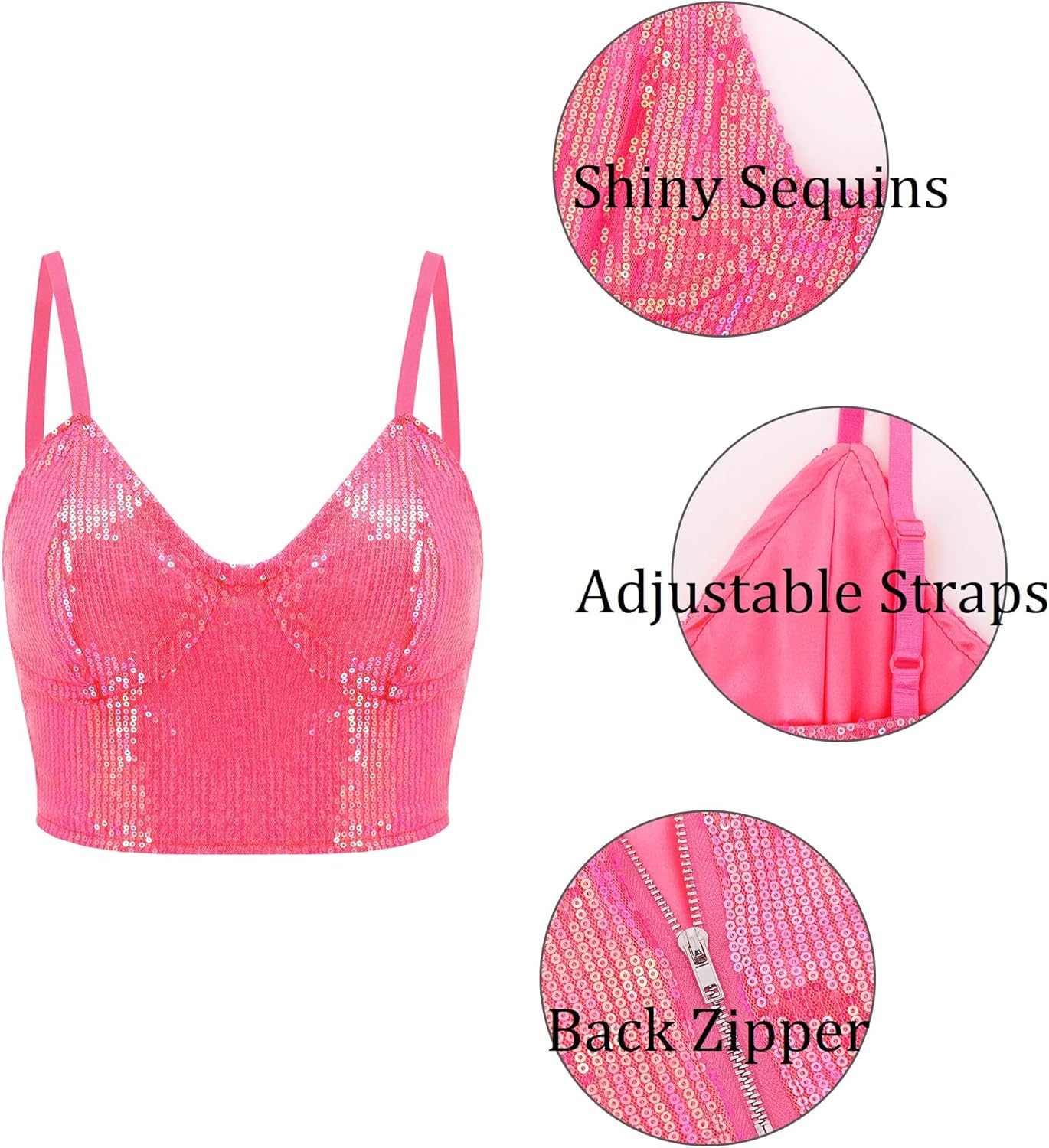 Giovacker Women's Sexy V-Neck Spaghetti Strap Sparkle Sequined Crop Tops Tube Top Bustier Vest Tank Rave Clubwear Camis Tee - Image 2