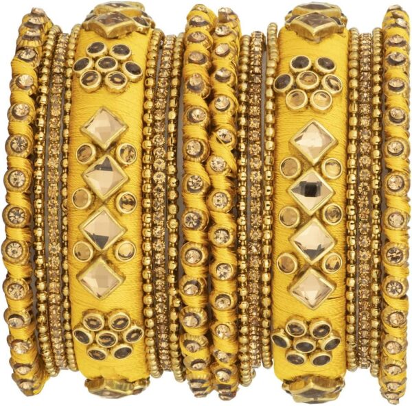 Aheli Ethnic Handmade Silk Thread Faux Stone Studded Bangle Set Bracelet Chudha Indian Wedding Festive Wear Fashion Jewelry Gift for Women Blue - Image 7