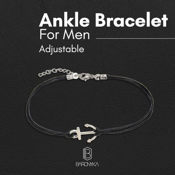 Baronyka Men's Handcrafted Anklet, Wax Cord, Stainless Steel, Adjustable Length, Durable for Everyday Wear and Modern Look (Black Cord Anchor) - Image 3