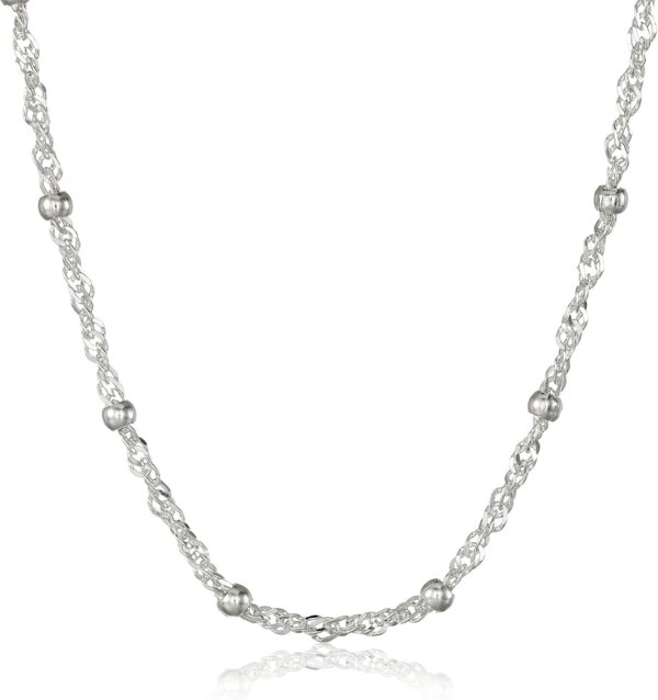Amazon Essentials Sterling Silver Singapore Bead Chain Station Necklace (previously Amazon Collection)