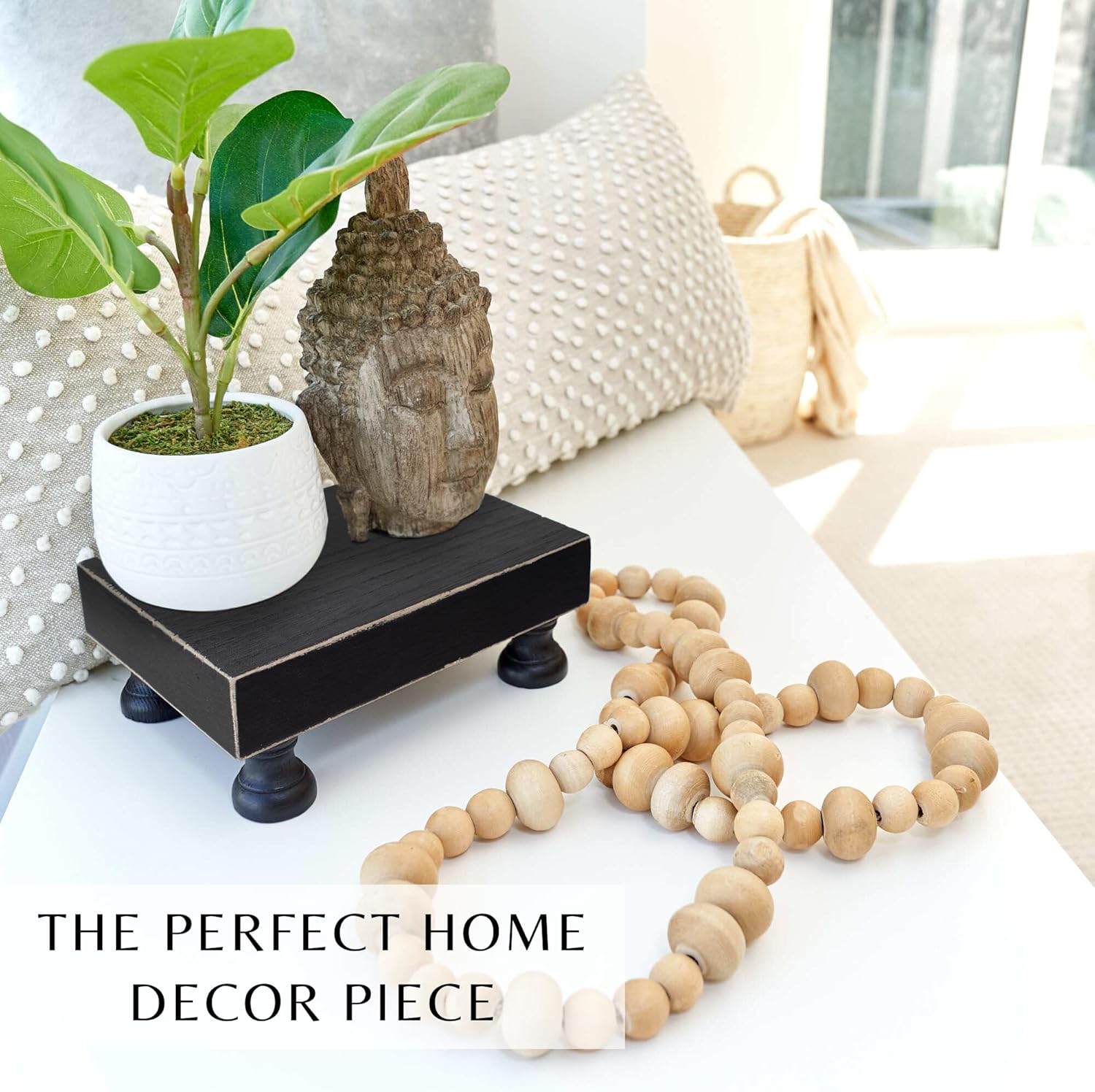 KIBAGA Decorative Black Wood Riser For Your Kitchen or Bathroom Farmhouse Decor - Beautiful Pedestal Stand Uniquely Displays Your Decorations - The Perfect Wooden Tray to Enhance Your Home Decor - Image 4