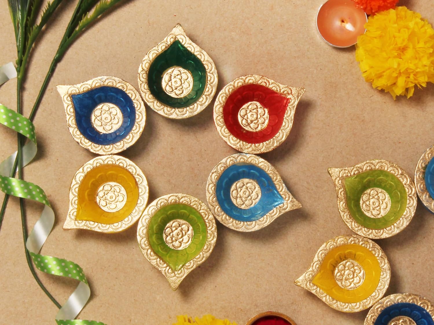 Handmade Terracoaat Set of 12 Multicolor Clay Diya for Diwali/Navratri Decorations Oil Lamp Diwali Clay Diya Tea Light Holder Indian Decor Festival Gifts Puja Items - Image 3