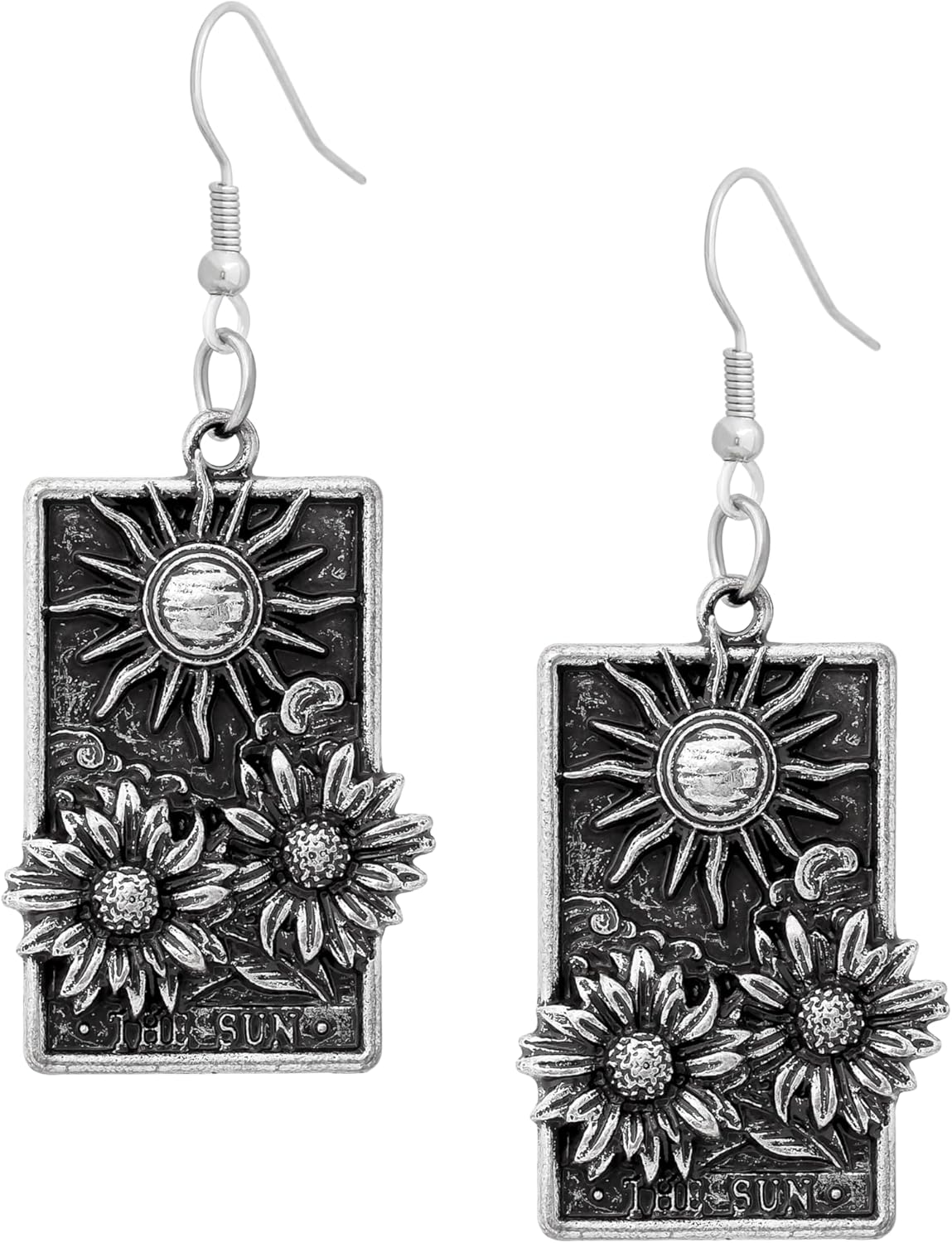 HAQUIL Vintage Antique Sun Floral Sunflower Rectangle Dangle Drop Earrings Jewelry Gift for Women