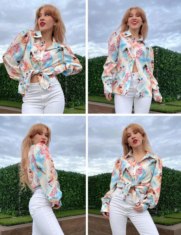 Zeagoo Womens Shirts Button Down Printed Lantern Long Sleeve Blouse Fashion Casual Tops 2024 - Image 3