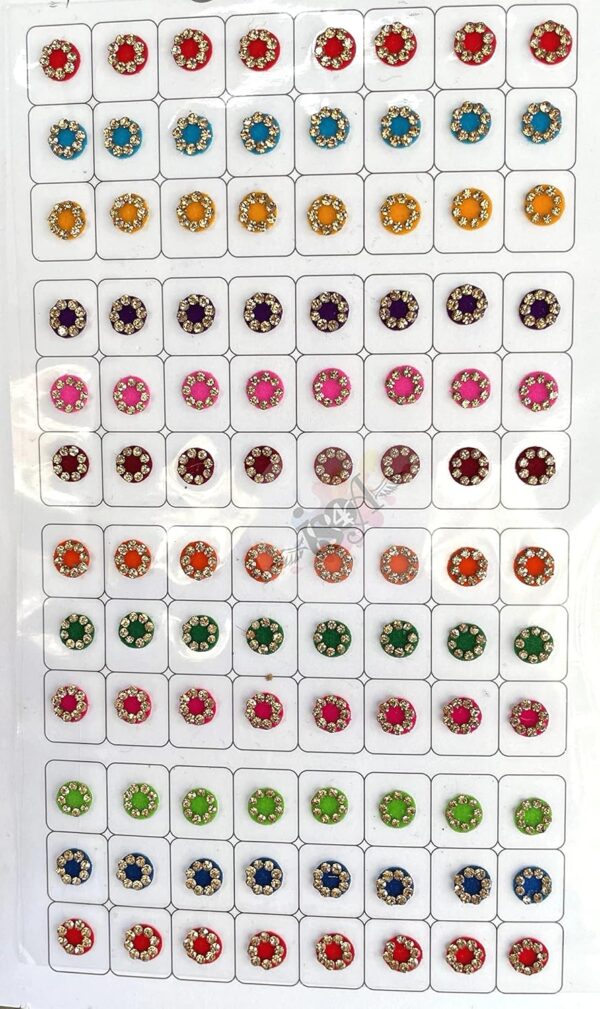 192 India Crafts Multicolored Bindis Forehead Tika Face Jewels Multi Size Indian Daily Use Forehead Bindi Round Dot (Shine) - Image 2