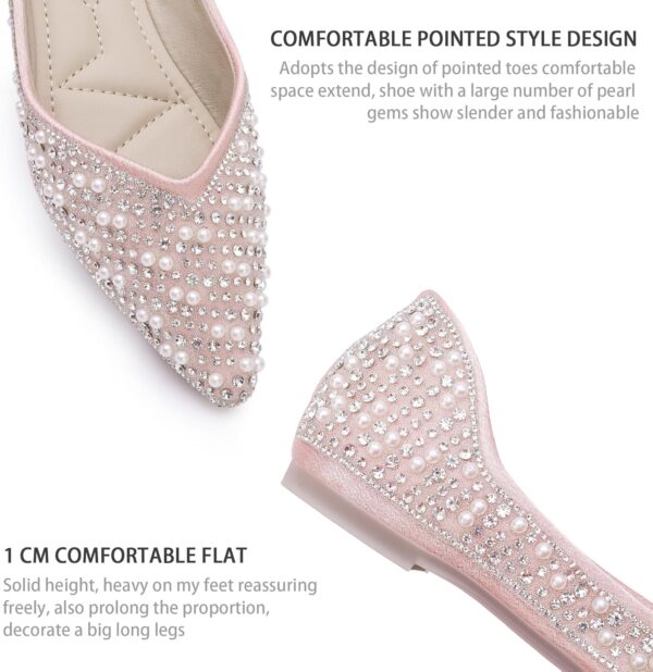 Women's Rhinestone Flats Fashion Pointed Toe Pearl Diamond Low Heel Dress Wedding Flats Work Business Dance Ballet Flats - Image 4