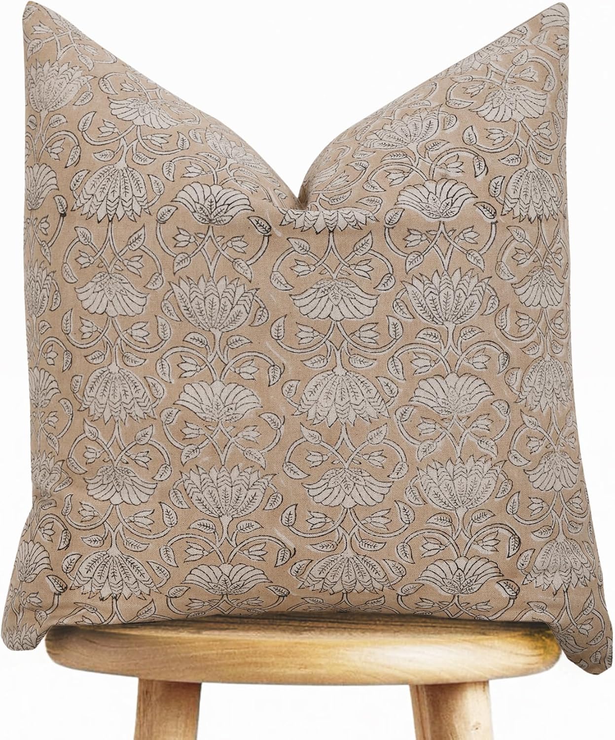 Handmade Block Print 100% Thick Cotton 20" x 20" Accent Throw Cushion Cover with Zipper-Pillowcase for Bedroom, Living Room, Outdoor, Couch, Sofa, Chair, Bed, Patio, Home Décor- Elsa (Dust Pink)